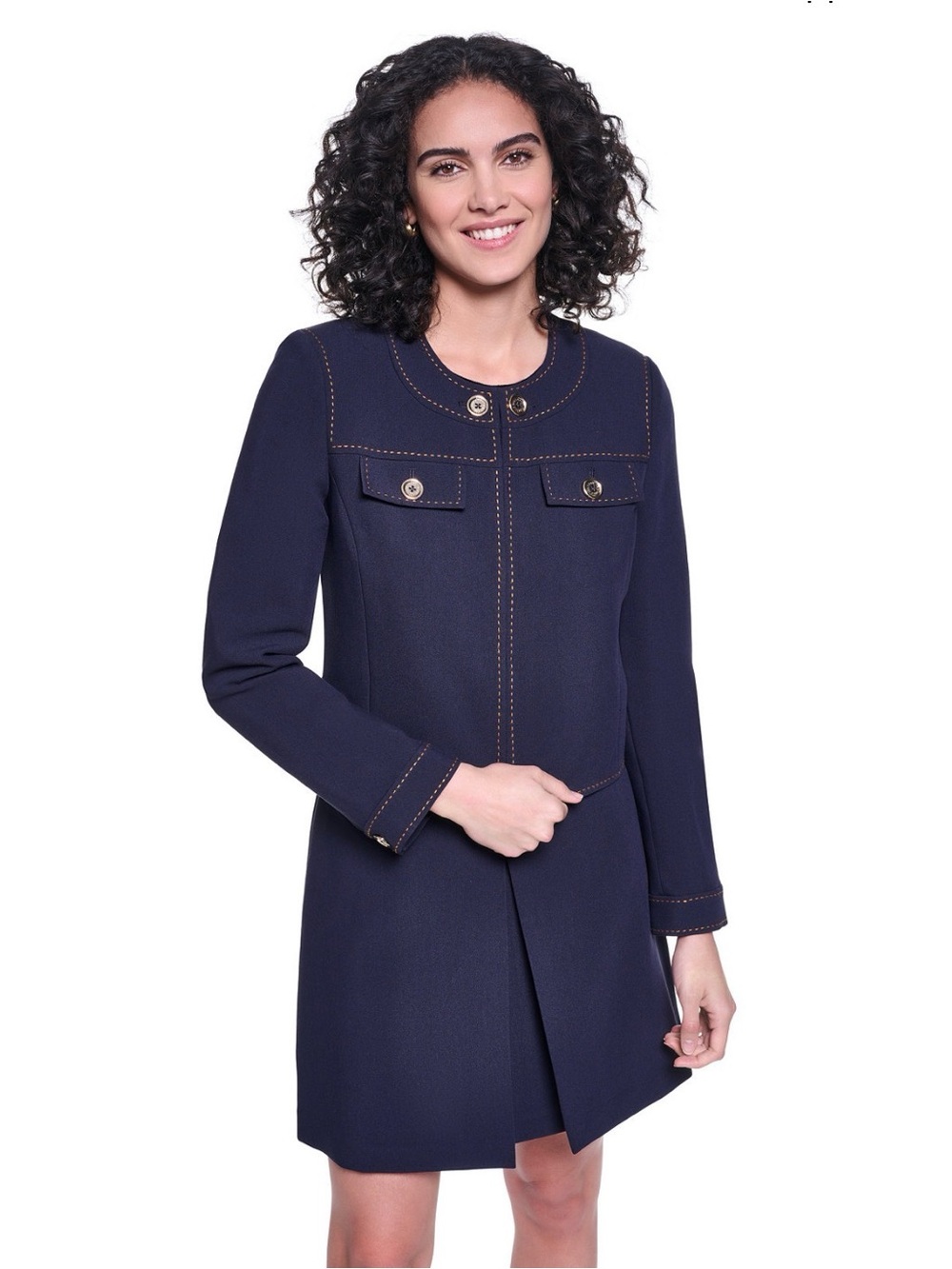 NWT Karl Lagerfeld Twill Contrast Stitch Round Neck Cropped Jacket. Size 8. Navy